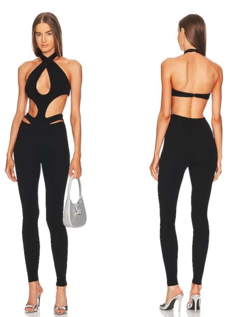 NWT Michael Costello x REVOLVE Gemi Cutout Jumpsuit in Black Size Medium Knit